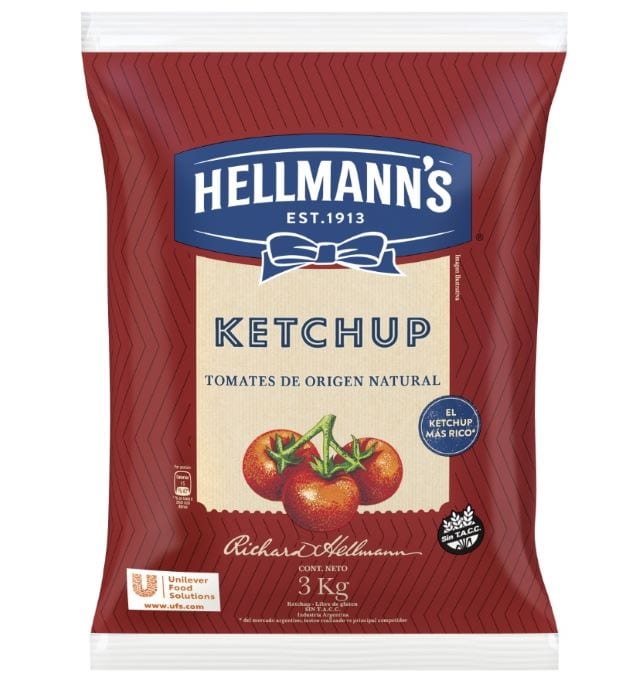 Ketchup Hellmann's  BLS 3x3KG - El ketchup Hellmann's es naturalmente rico para que puedas sorprender a tus comensales con la mejor calidad y el mejor sabor.